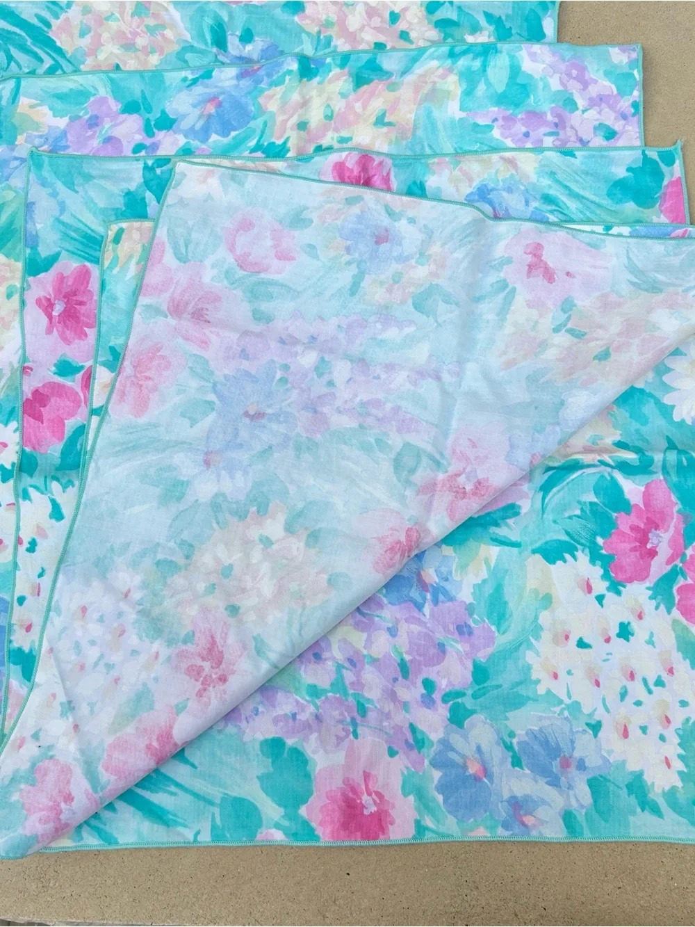 4 Vintage Pastel Floral fabric pieces